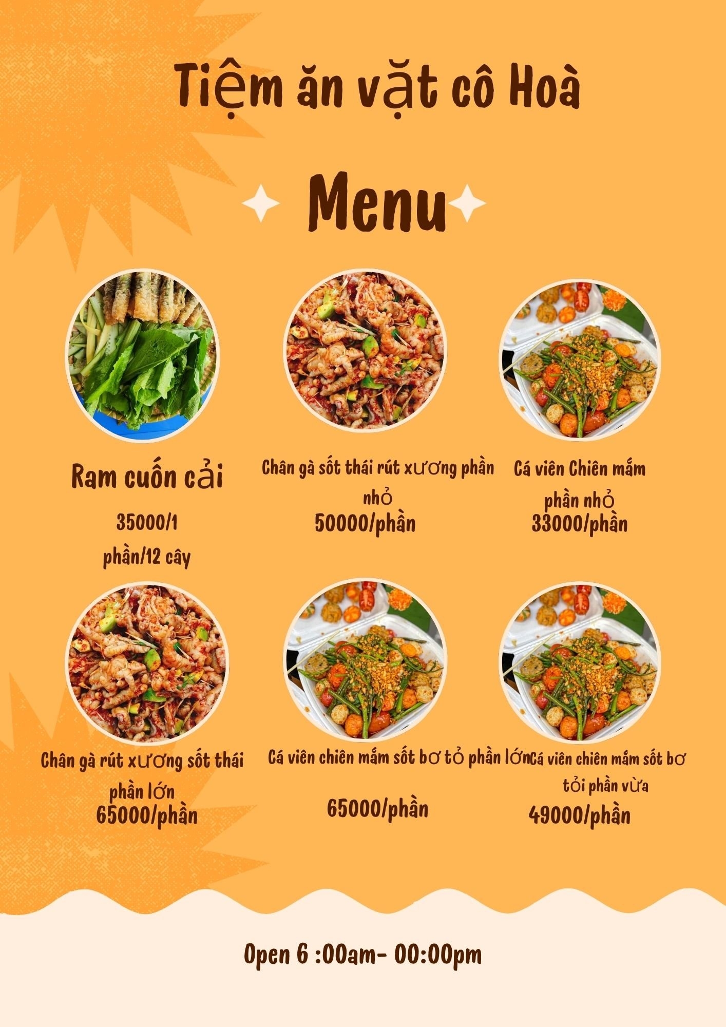Tiệm ăn vặt cô Hòa, RAM cuốn cải, cá viên chiên mắm